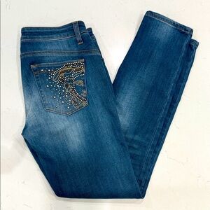 Versace Blue Skinny Jeans with Gold Medusa Embellishments size 27